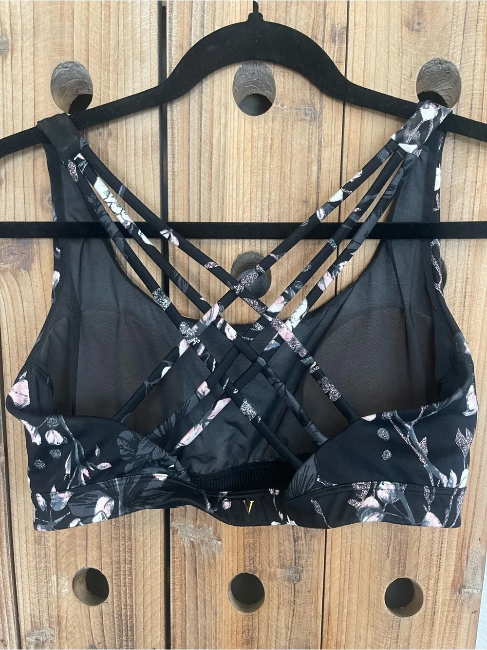 Victoria's Secret Black Floral Strappy Sports Bra & Leggings Set